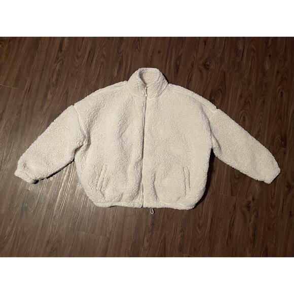 PacSun Jacket Womens XS White Sherpa Fleece Full Zip High Neck Cozy Pullover - Picture 1 of 6